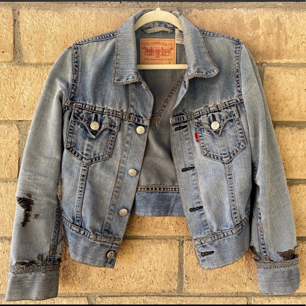 Custom distressed Levi’s denim jacket